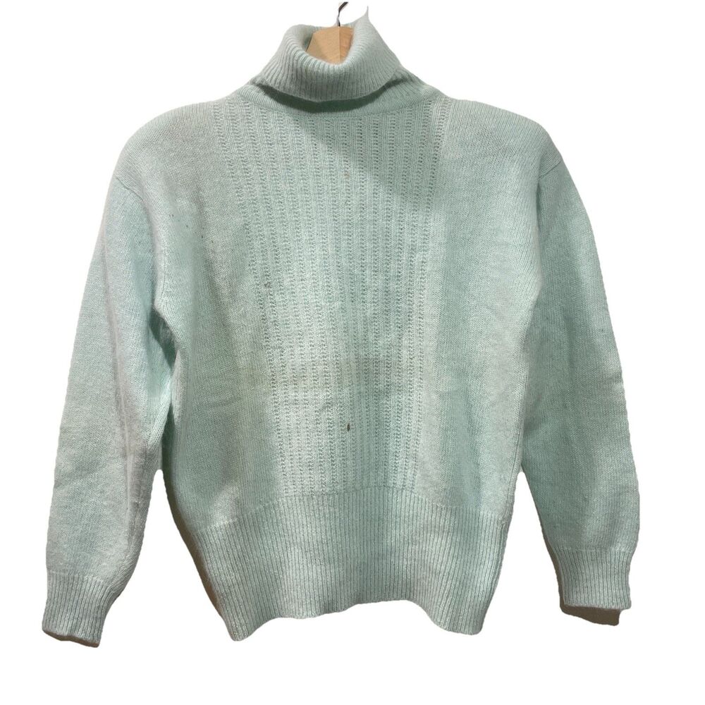 Liz Claiborne Petites Light Aqua Wool Angora Turtleneck Sweater Padded Size P
